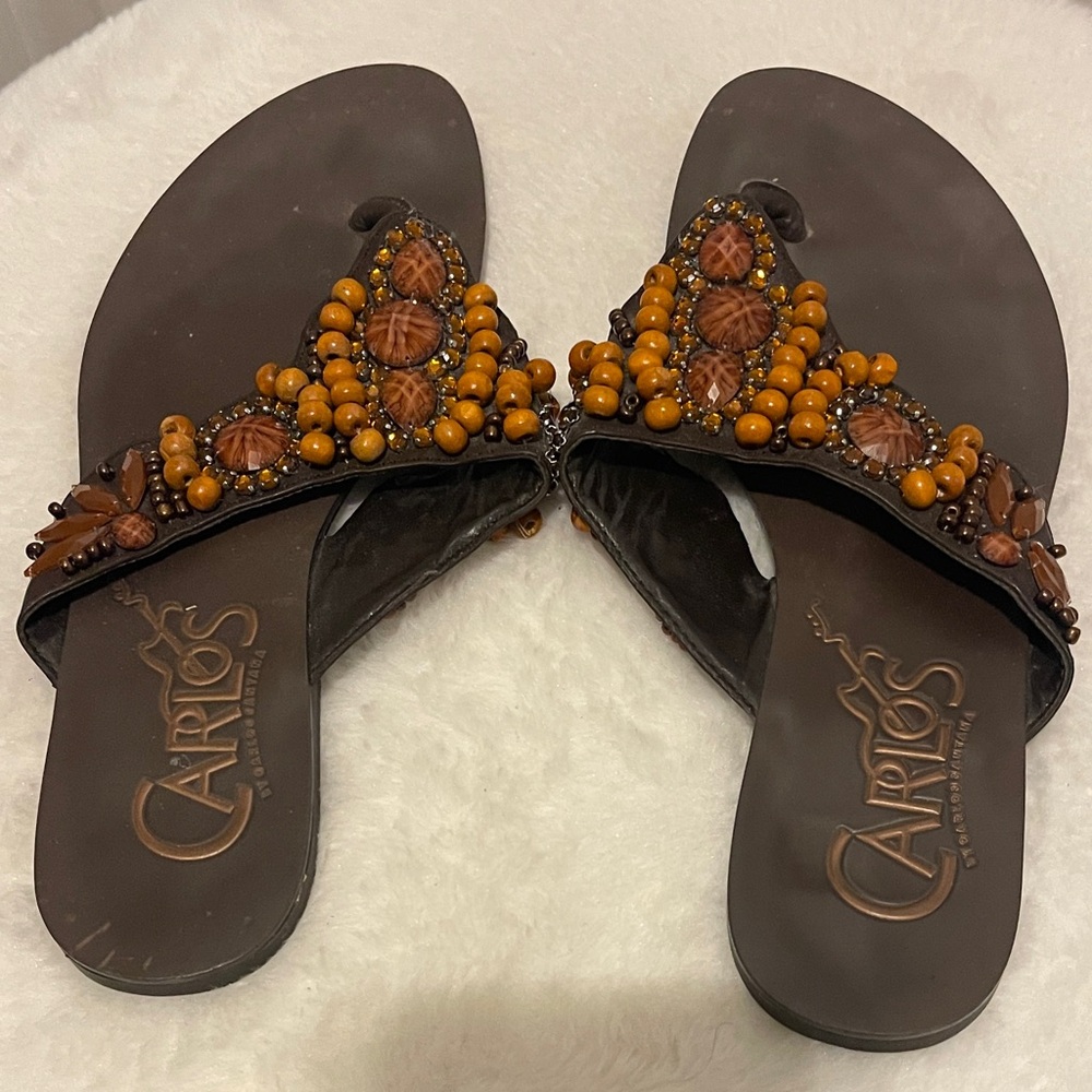 Carlos Brown Beaded Sandals - Picture 2 of 3